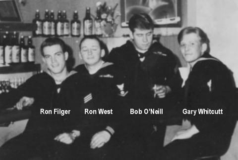 Ron Filger, Ron West, Robert O'Neill & Gary Whitcutt in Paradise Alley, Sasebo - Mar. 1968