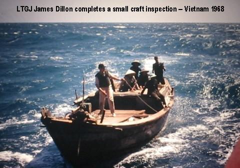 LTJG James Dillon brings a junk alongside for an inspection