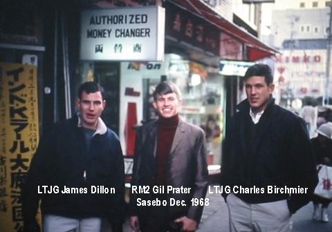 LTJG James Dillon, RD3 Gil Prater & LTJG Charles Birchmier - Sasebo, Dec. 1968